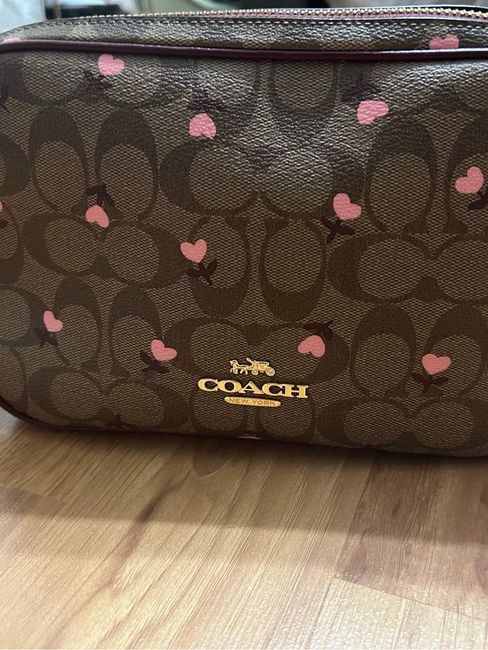 Coach 100% Authentic Brown Signature Heart Print Crossbody Bag (Valentines )